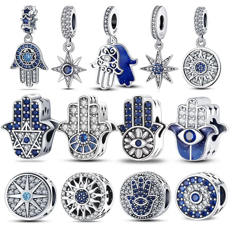 Charms Plata Real Copper Colors Star Lucky Blue Devil Eyes Pendant Charm Fits Original Bracelet Handmade DIY Fine Jewelry Gift For Women