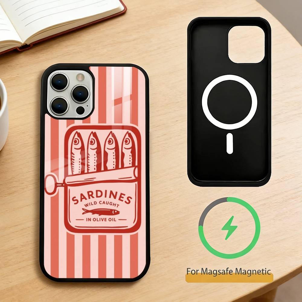 Cute Sardines Fish Art  Phone Case For iPhone 14,16,15,13,17,12,Plus,Pro,Max Magnetic For Magsafe Frosted Cover