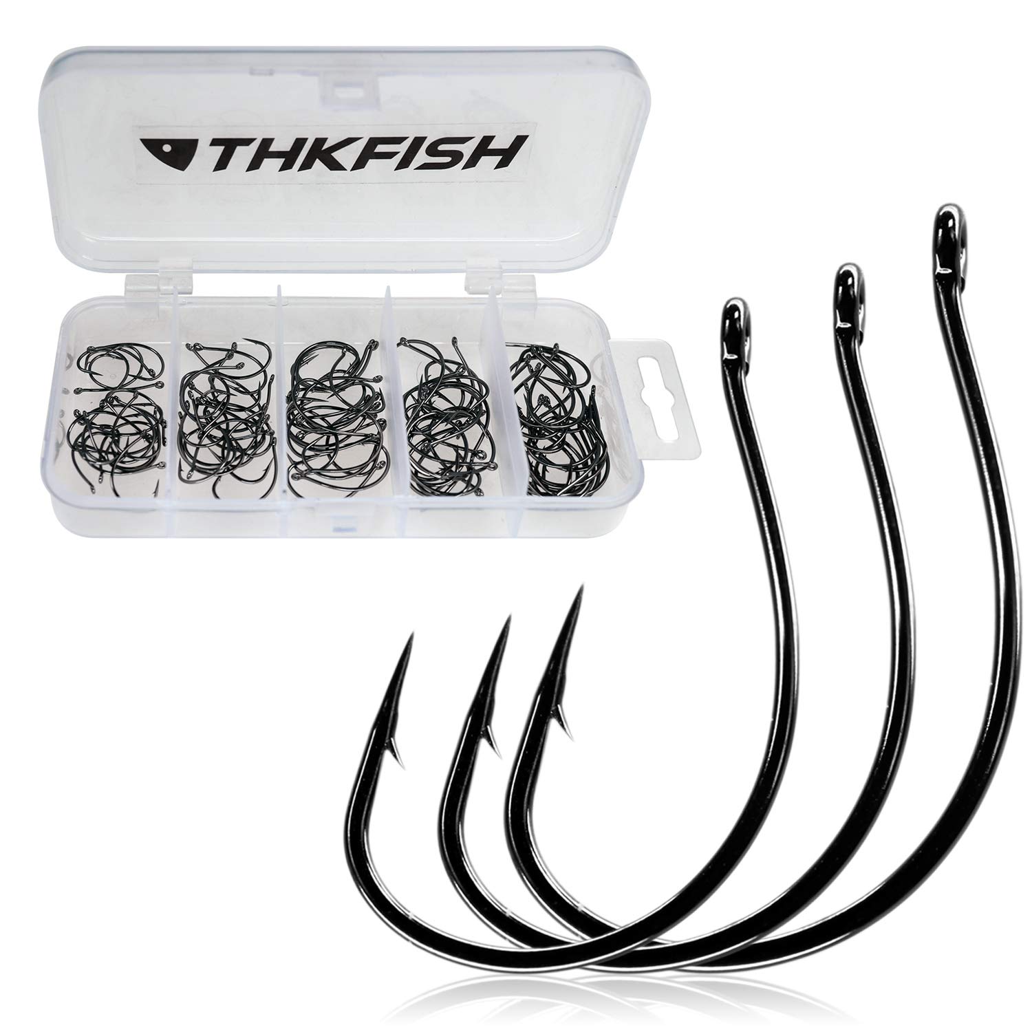 

THKFISH 100pcs Fishing Hooks for and Sea Bream DropShot Offset Circle Hooks for Fishing Hairtail, Salmon, - Hooks, #3 #2 #1 1/0 2/0