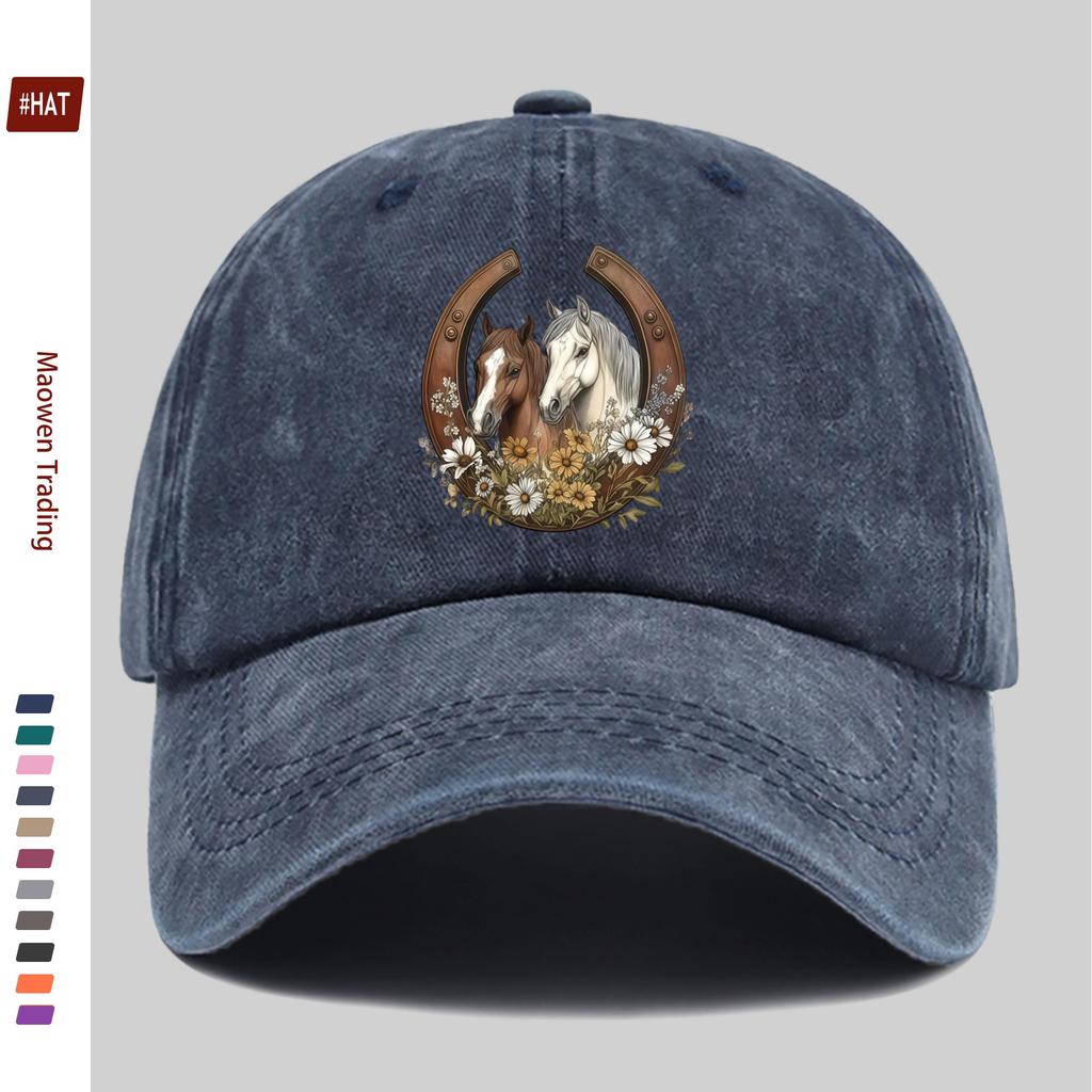 Pc Floral and Horse Pattern Printed Baseball Cap Elegant Double Horse Print Design Golf Cap Home Casual Decorative Hat Comfo