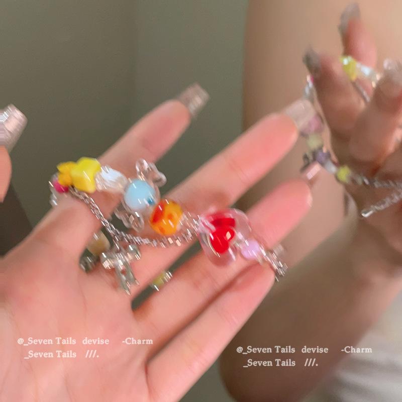 Rainbow Candy Necklace Women INS Niche High Sense Viral Internet Accessories Sweet Cool Girls Clavicle Chain Trend Neck Chain