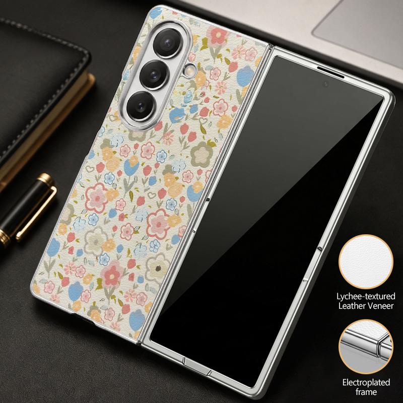 Pastoral Wildflower Case For Samsung Z Fold 8 Ultra 7 6 5 Hybrid 3in1 Leather Skin Plating Folding Phone Cover For Galaxy Z Fold8 Fold7 Fold6