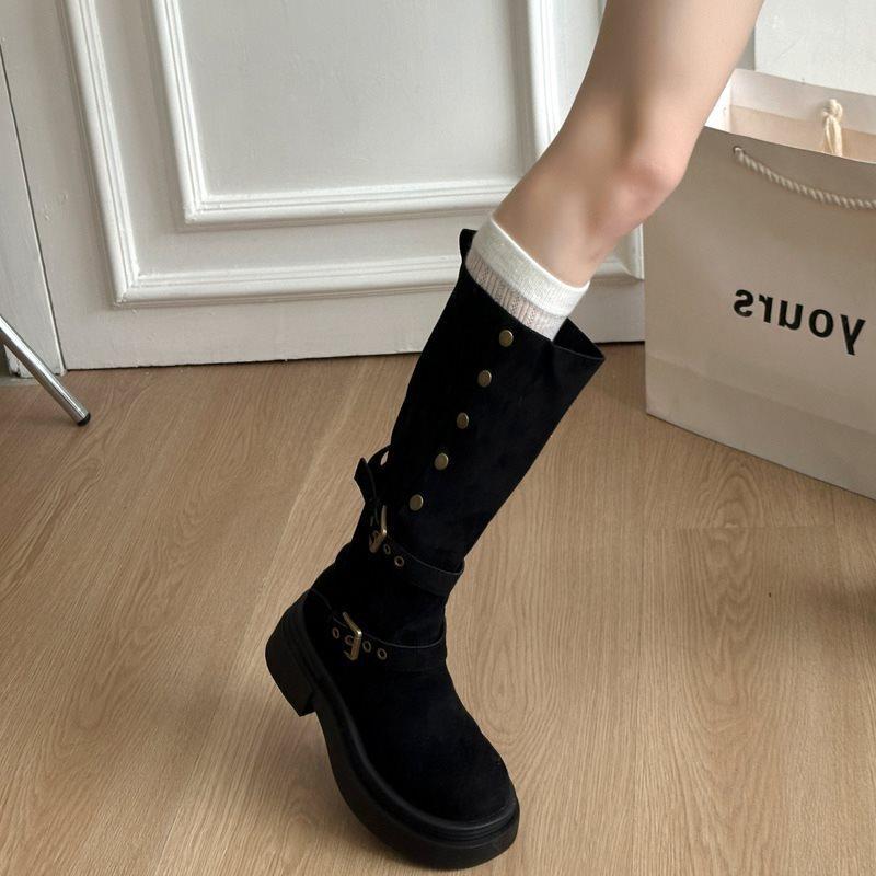 Knight boots new western 2025 stack brown boots women's platform jeans tube tall boots increase height autumn and winter