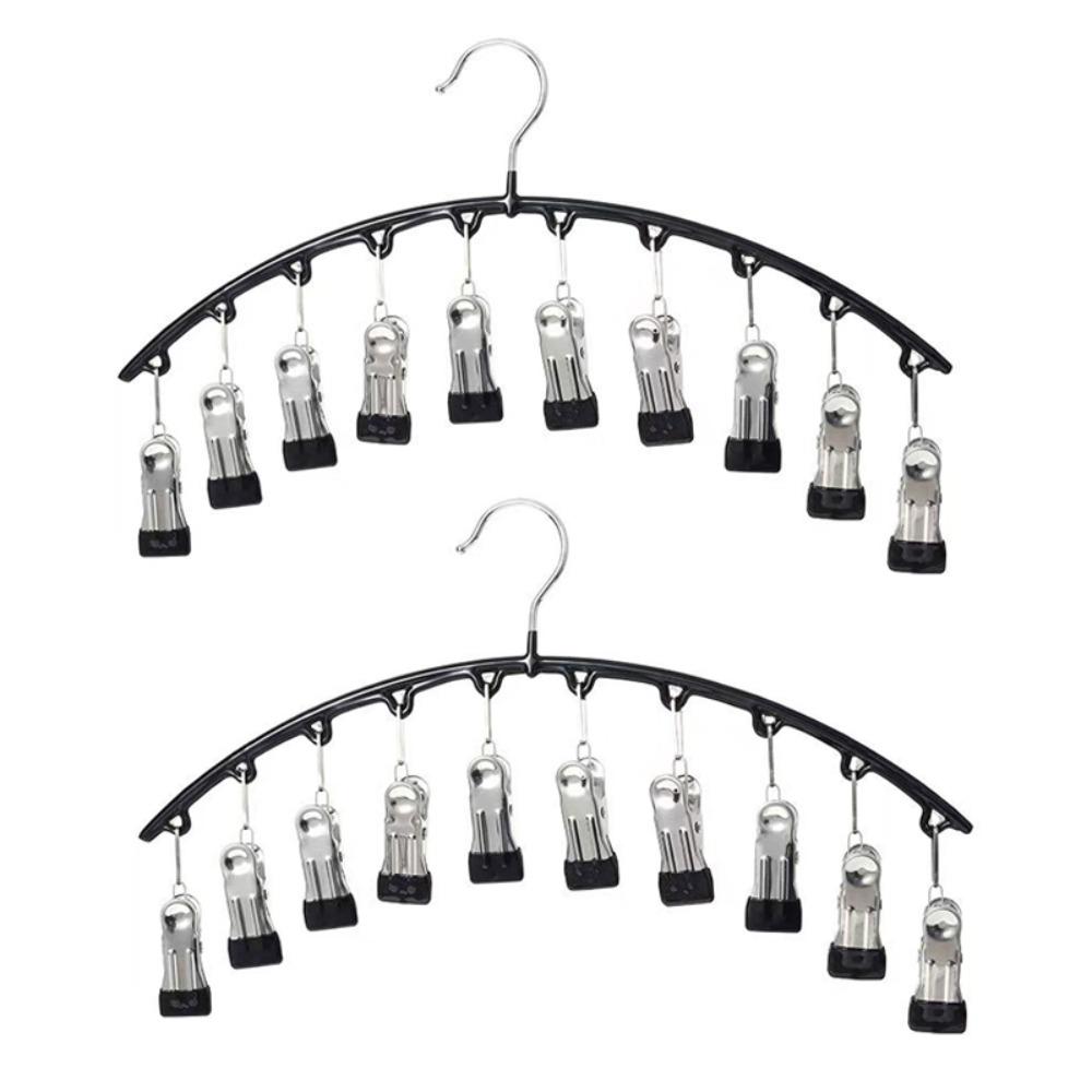 2PCS 10 Clips Curved Hanger Windproof Socks Hanger Drying Rack Clothes Drying Hanger  Clothes Shops