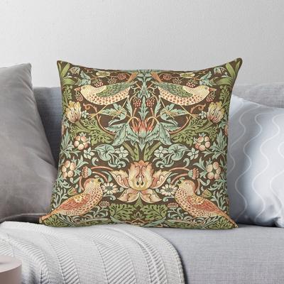 William Morris Strawberry Thief Square Pillowcase Polyester Linen Velvet Printed Zip Decor Pillow Case Car Cushion Cover