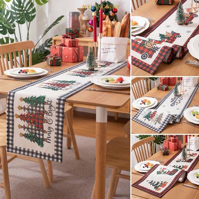 Modern Basit Masa Koşucu Polyester Dijital Baskı Noel Ağacı Masa Örtüsü Başucu Bayrağı