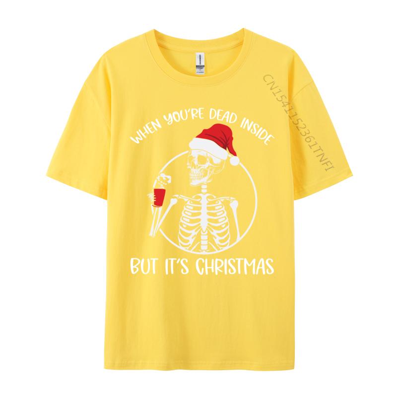 Coffee Skeleton When You're Dead Inside But It Is Christmas T Shirts Men T Shirt Cotton Oversized Tee Tops