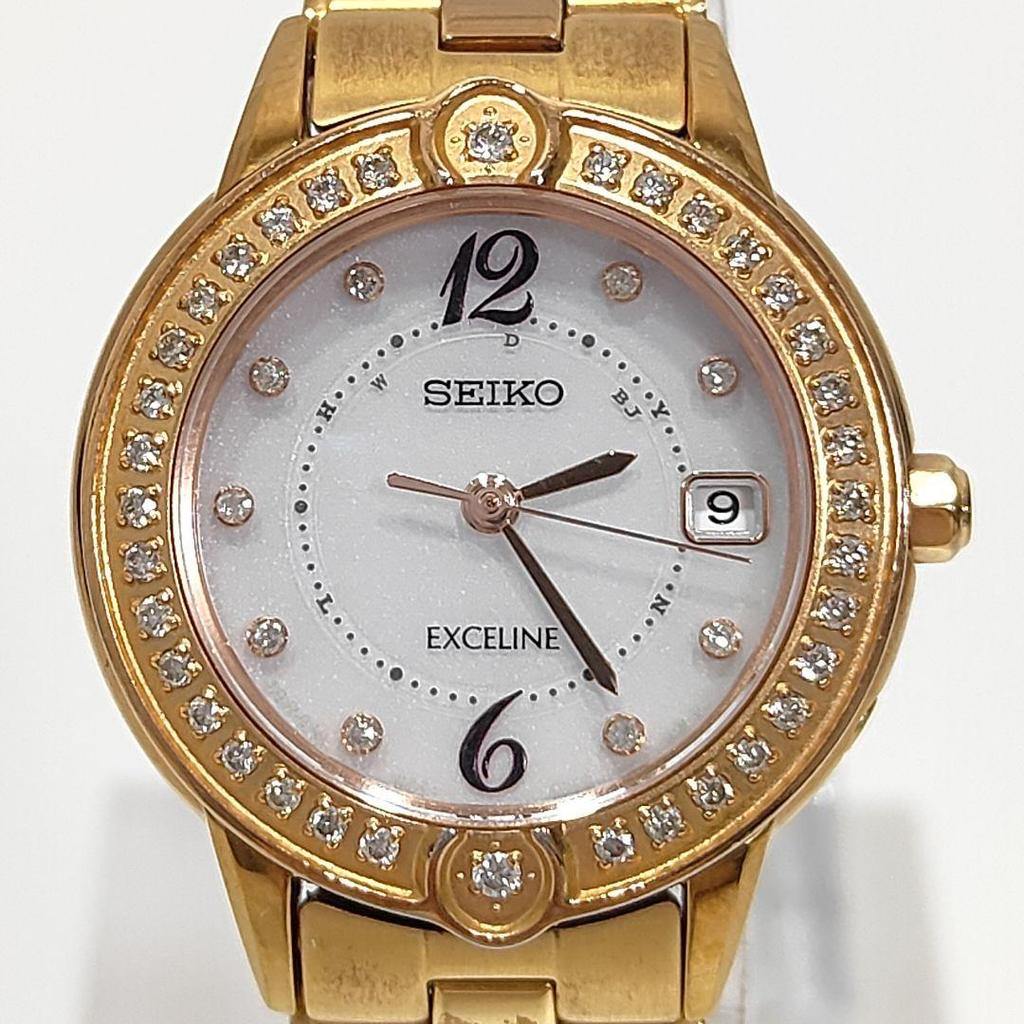 [USED] SEIKO EXCELINE Diamond Bezel Radio Solar