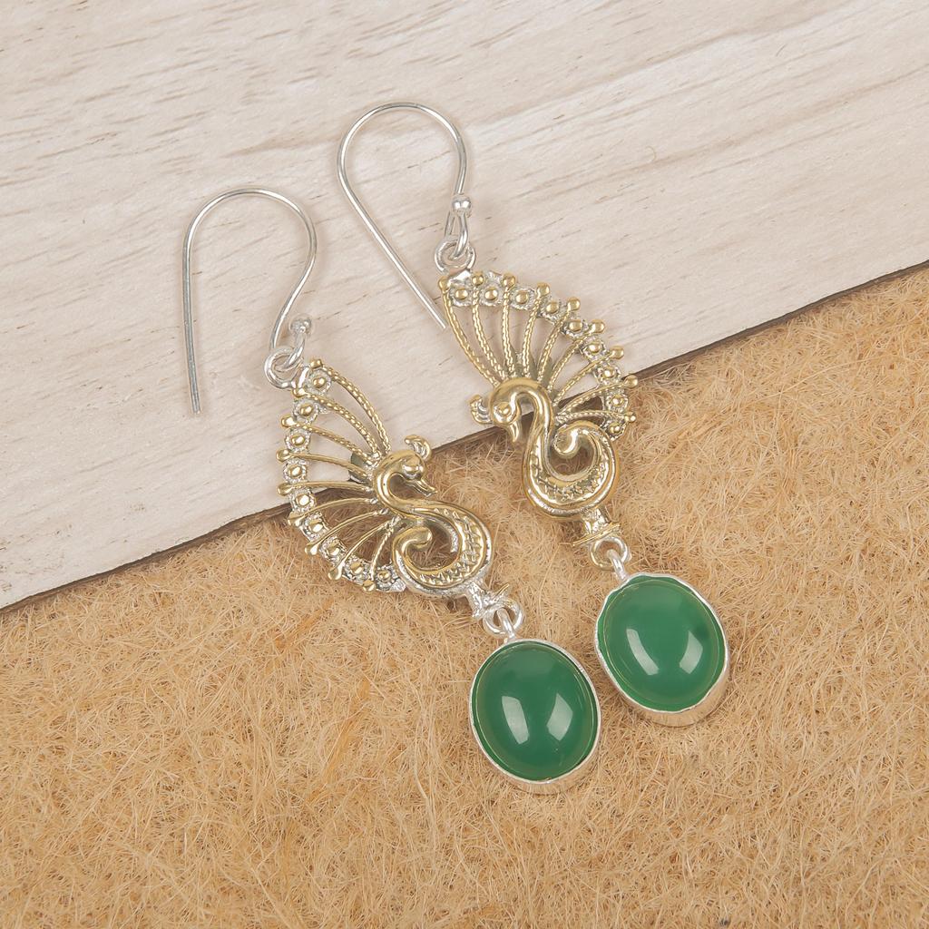 Cercei Cabochon Onix Verde Argint Sterling Solid 925, Bijuterii Cercei cu Piatră Prețioasă Făcute Manual, Cadouri Pentru Soție Cercei Noutăți