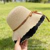 Small standard bucket hat female Korean version tide brand spring and summer knitted bucket hat Japanese streamer retro lace pot hat versatile