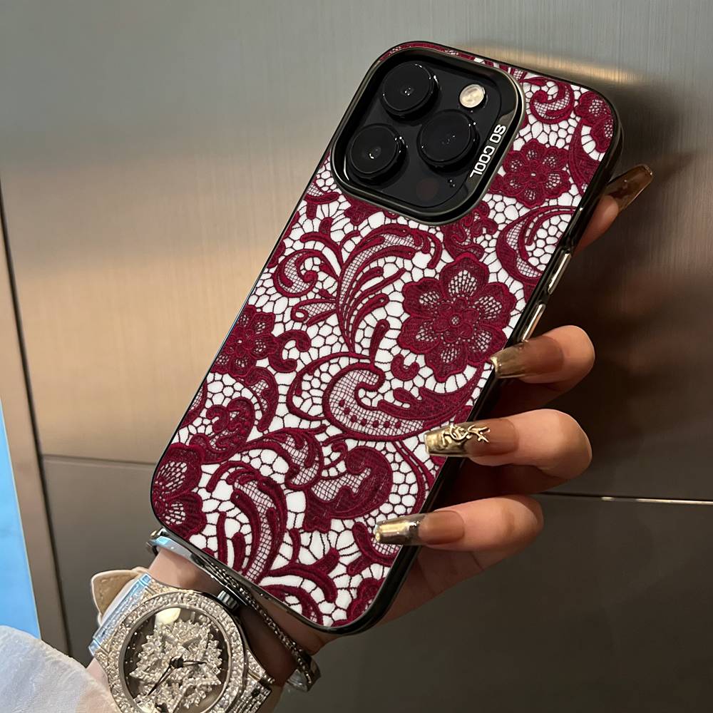 L-Lace Print Pattern Phone Case For iPhone 17,16,15,14,13,12,11 Plus Pro Max Colored Silver Phone Case