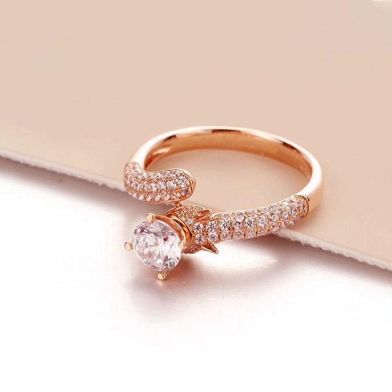 Russian Purple Gold Single Zircon Gemstone Ring, Simple Rose Gold-Plated Opal Four-Claw Ring Jewelry For Women Adjustable opening