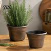 Planters for Flowers Retro Flower Pot with Saucer, Bronze Finish Plant Drainage Holes, Pots Succulents Breathable Thickened Plastic Planter