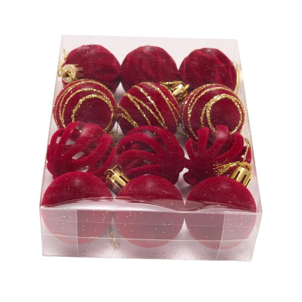 12pcs/Set 4CM Christmas Ball Ornaments Velvet Flocking Christmas Tree Props Sparkling Plastic Christmas Spheres