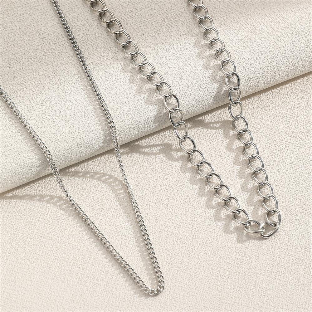 European and American Ornament INS Vintage Thick and Thin Chain Layered Double-layer Necklace Hip-hop Street Style Unisex Necklace