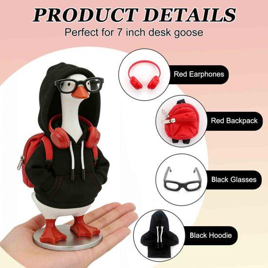 Creative Desktop Ornament Decoration Mini Goose Clothing Accessories Set for 7 Inch Goose, Includes Hooded Miniature Sweatshirt Small Backpack Glasses