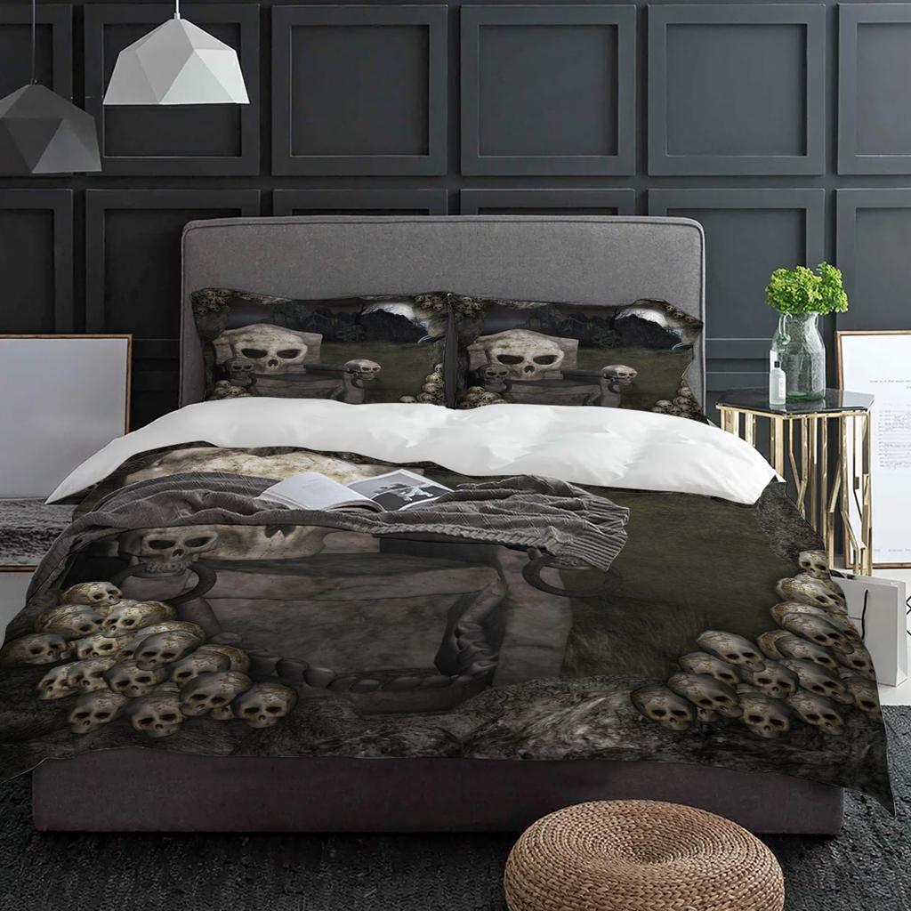 Forest Skull Stone Chair Bedding Set 3pcs Boys Girls Duvet Cover Pillowcase Kids Adult Quilt Cover Double Bed Set Home Textile