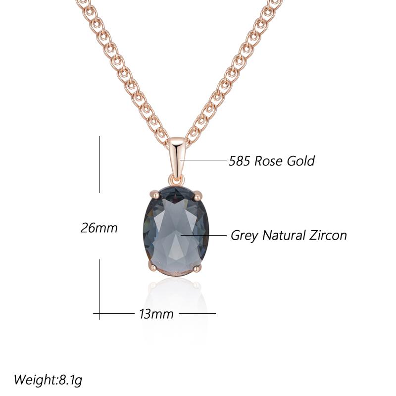 Collier Pendentif Cristal Ovale Gris Pour Femmes Couleur Or Rose Avec Zircon Naturel Haute Qualité Bijoux Fins Quotidiens
