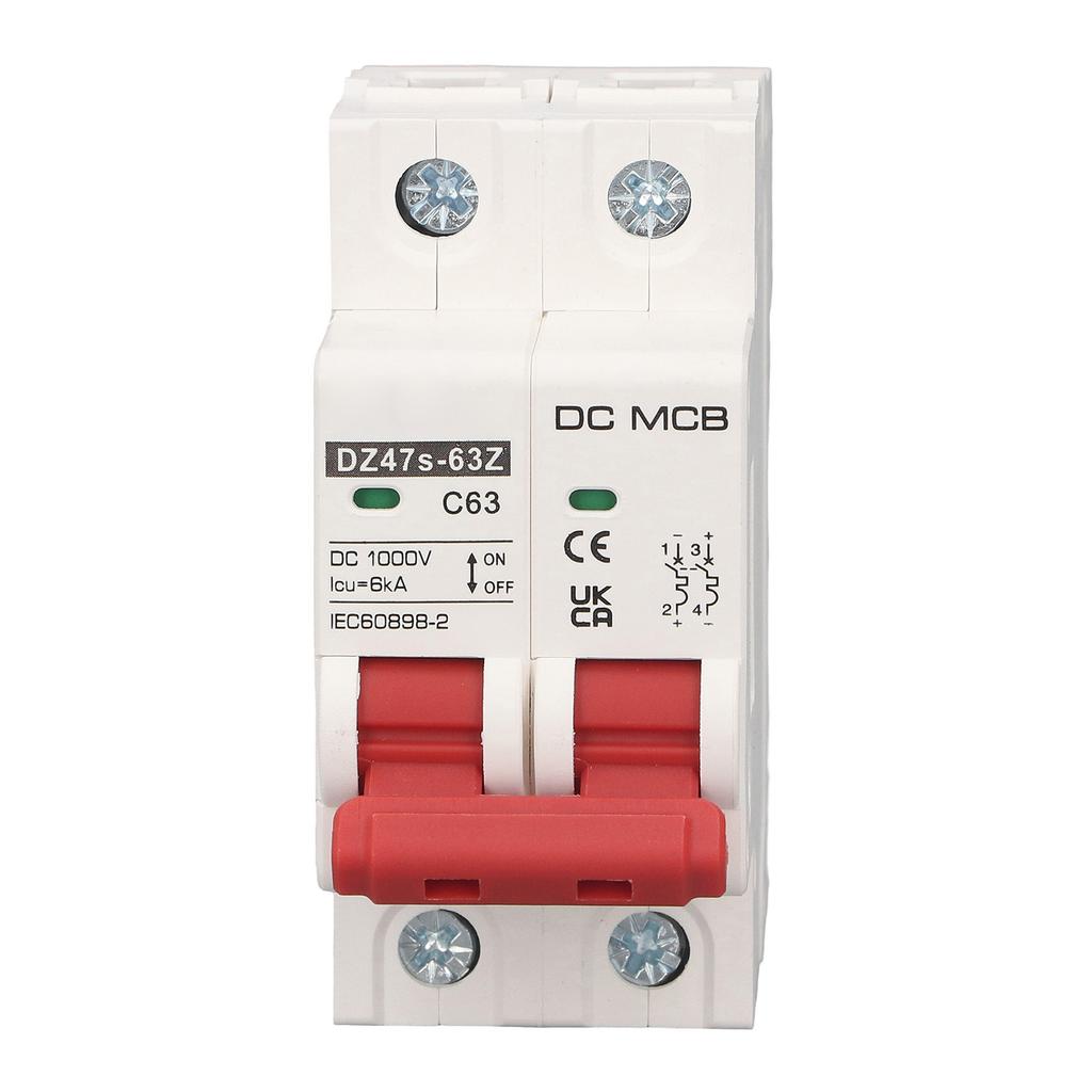 DC Circuit Breaker 2P 63A 6KA Breaking Capacity DIN Rail Installation Miniature Circuit Breaker for Solar PV 1000V