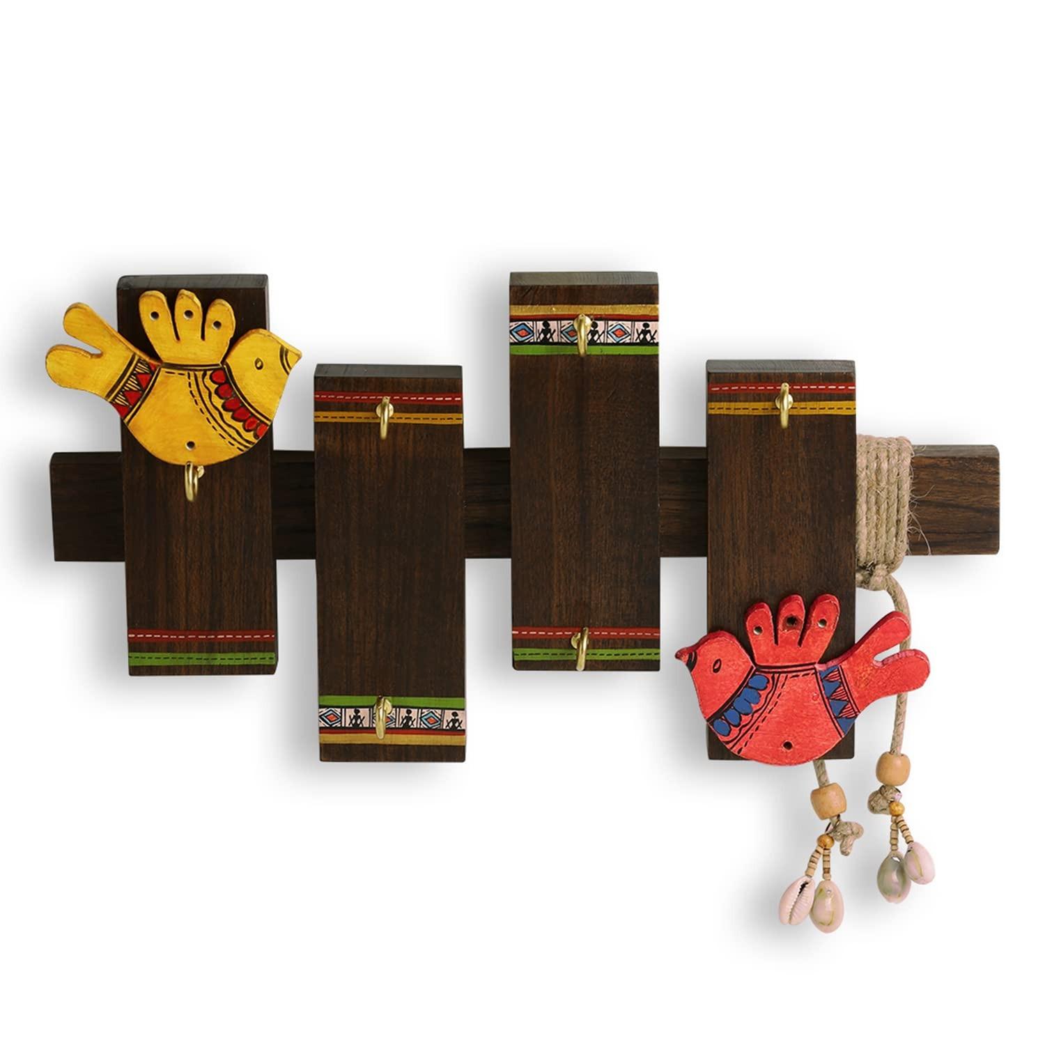 

Держатель для ключей Птицы на досках, Birds on Planks Wooden Key Holder (6 Hooks), ExclusiveLane