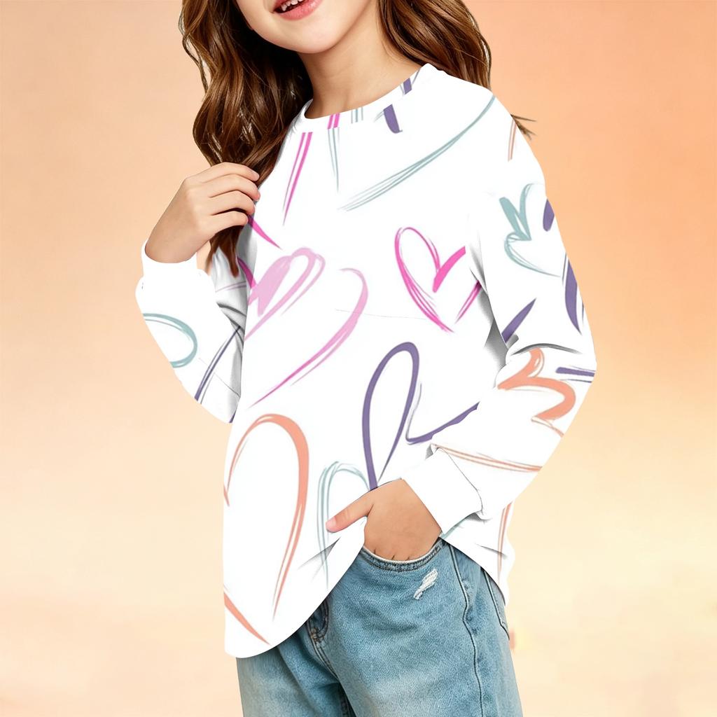 Kids Long Sleeve Printed Round Neck T-Shirt with Pocket Casual Top
