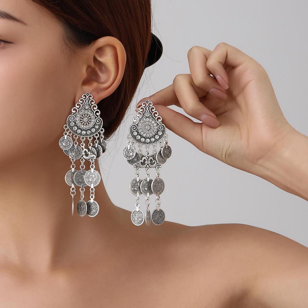Bohemian Ethnic Tassel Metal Dangle Earrings - Fashion Exotic Ear Jewelry