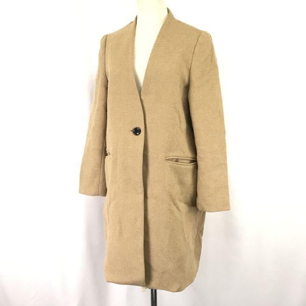 Nano Universe No Collar Wool Coat Beige Ladies Free Size M(USED)