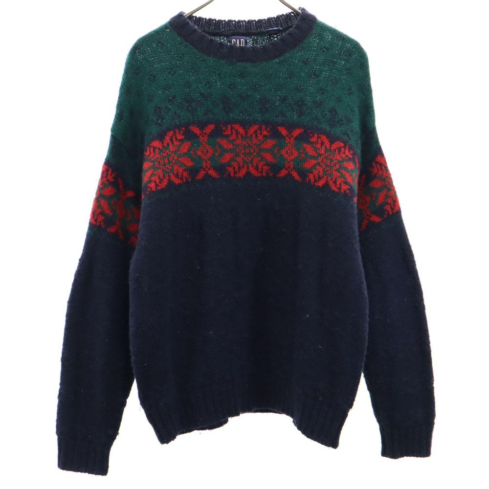 GAP 90s Wool Old Nordic Pattern Long sleeve sweater M Navy other knit Men's Used