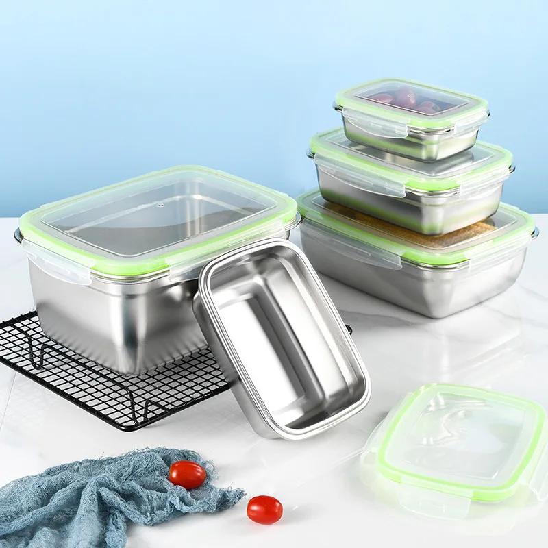 Stainless Steel Lunch Box Fruit Sealed Korean Leakproof Fresh-keeping Storage Refrigerator Freezer Food Box for Household Office