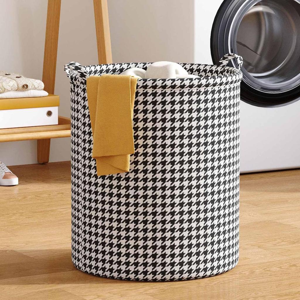 Laundry Basket with Handles Blanket Basket Storage with Houndstooth Foldable Fabric Bedroom Hamper Dirty Clothes Hamper