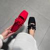 Leather Satin Flat Bottom Shallow Mouth Square Head Single Shoes Women's Spring 2025 Chinese Knot Red Mary Jane Ballet Shoes