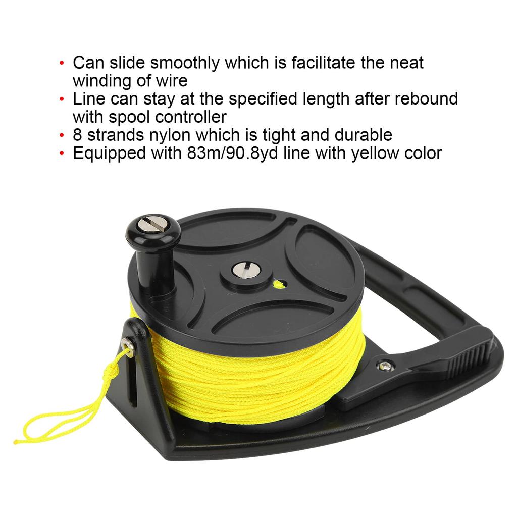 JUMZ Anchor Rope Diving Nylon 83M Multipurpose Line Black Wheel Reel, High-Visibility Reel, 8-Wire Corrosion-Resistant Controller,