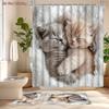 4Pcs Cuddly Kittens Shower Curtain Set with Non-Slip Bath Mat, Toilet Lid Cover, Contour Rug & 12 Hooks, Bathroom Decor