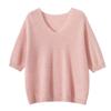 Women's V-Neck Short Sleeve Cropped Cashmere Sweater - Loose Knit Base Layer for Autumn/Winter