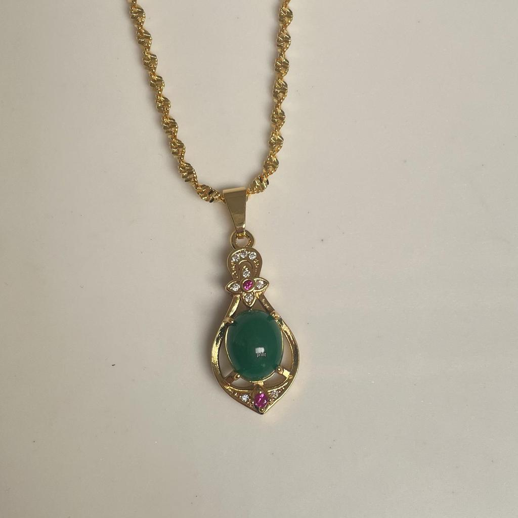 Ethnic Peacock Necklace: Brass Gold-Plated Double Wave with Ruby & Emerald Inlay - Perfect Gift for Mom