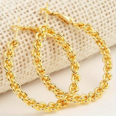 1 Pair Fashionable Twisted Chain Circular Earrings, Personalized and Minimalist Women's Earrings