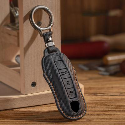 Koolstofvezel patroon Auto Afstandsbediening Sleutelhoes Case Houder schaal Fob Voor Porsche Taycan Panamera Macan Cayenne Hybird 718 911 Boxster