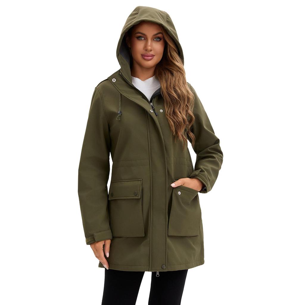 Giacche da donna in stile europeo e americano per l'autunno/inverno: Impermeabile, Con cappuccio, Capispalla/impermeabili casual