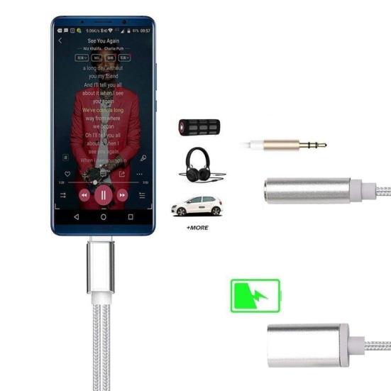 2 in 1 Type-c to 3.5mm Earphone Audio Jack Charging Cable Converter Adapter