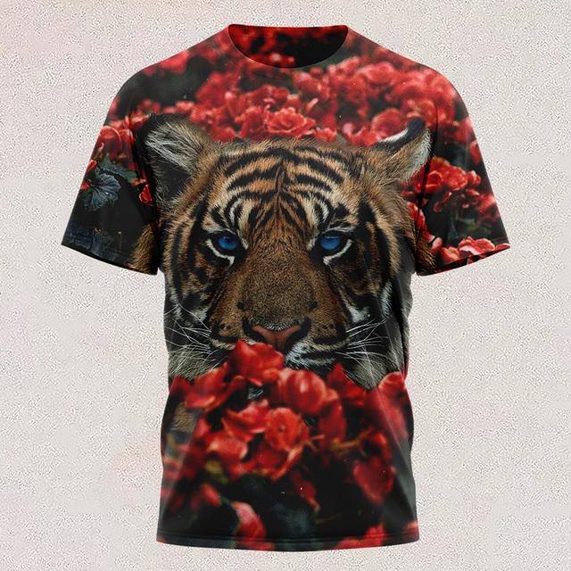 New T Shirt Full-color Tiger Head Short-sleeved Cool T-shirt Round Neck 3d Printed Casual Short-sleeved Shirt Oversized Clothing