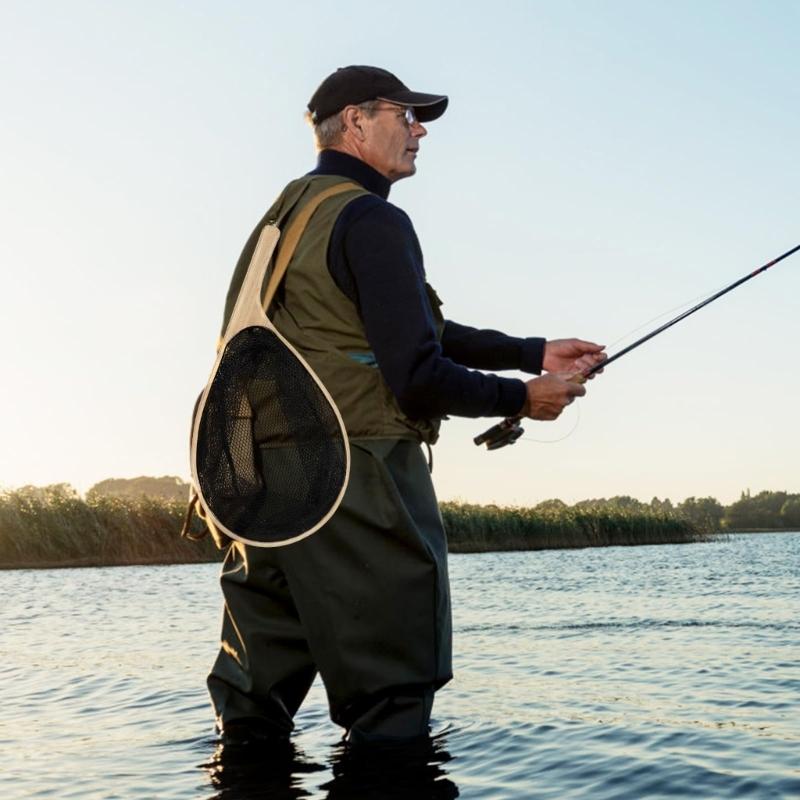 Wooden Poles Fishing Landing Net with Lanyard Fishing Net Portable for Adult Unisex Landing Net with Comfortable Handle