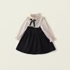 Herbst 2025 Mädchen Gestreiftes Colorblock Langarmkleid mit Falschem Zweiteiler Koreanisches Design