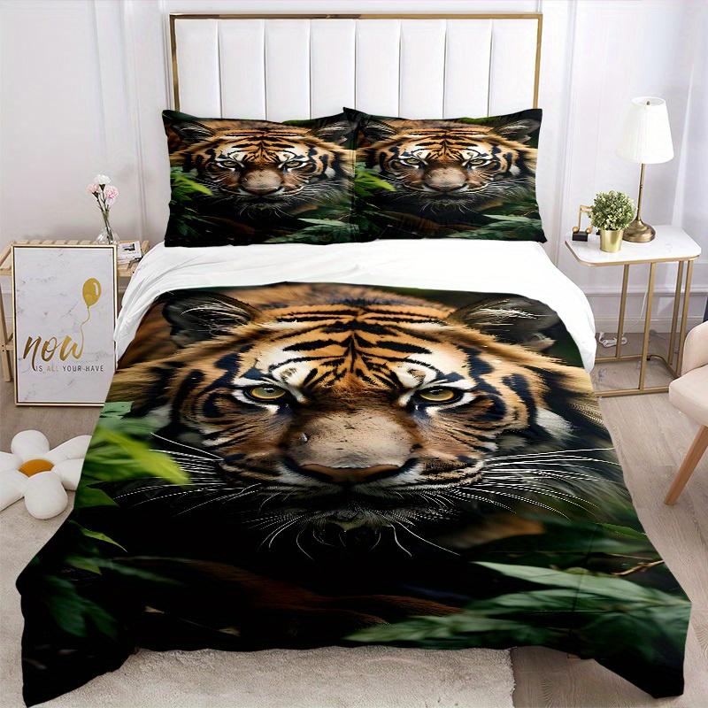 3Pcs Tiger Print Printed Bedding Set, Breathable And Soft, Machine Washable, Christmas Gift, Suitable for Bedroom Decoration, 15181