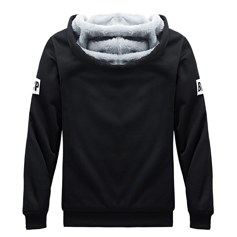 Fleece Men Set Fashion Tracksuit Lined Thick Sweatshirt Pants Sportswear Suit Male Winter Warm Hooded Outerwear Suit