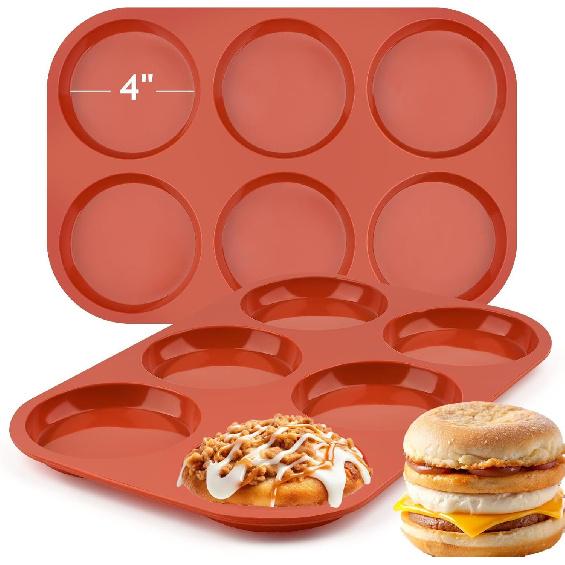 JOERSH Silicone Egg Mold Non-Stick 4 Inch Jumbo Size Muffin Top Pan, Large Round Silicone Molds for Baking Hamburger Bun, Egg Bites, Breakfast