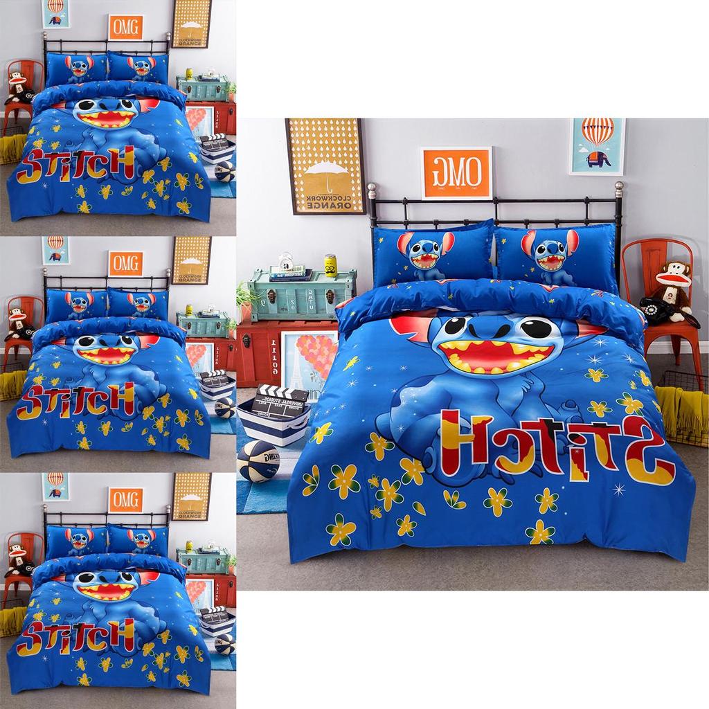 Premium Cartoon Stitch Bedding Set Cotton Blend Duvet Comforter Cover 4pcs For Cozy Warmth