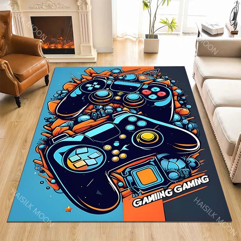 Retro-Spielcontroller Neonlichter Teppich für Wohnzimmer Schlafzimmer Sofa Heimdekor Rus Rutschfeste Fußmatte Luxuriöses Geschenk