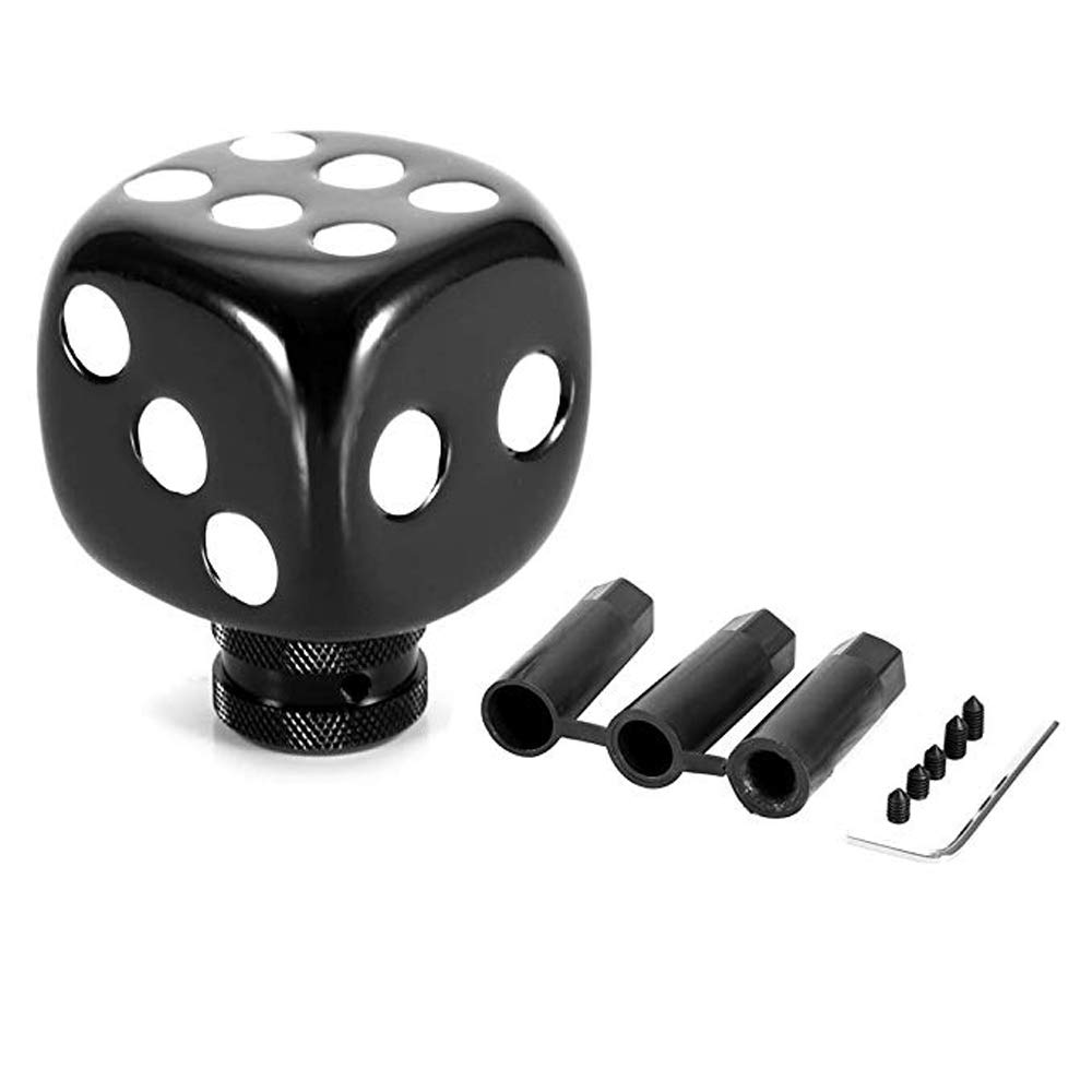 BAOQI Universal Car Shift Knob Shift Dice Pattern White Cover, MT/AT Knob, (Black & Dots)