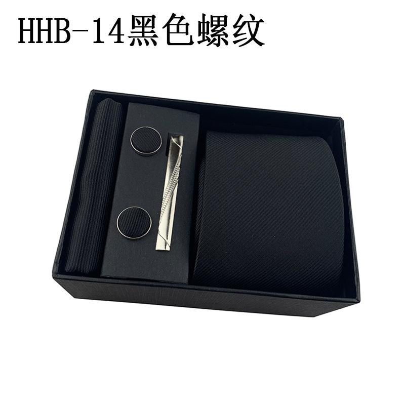 Men'S Business Tie Square Scarf Gift Box Striped Plain Suit Shirt Tie Black Gift Box Set