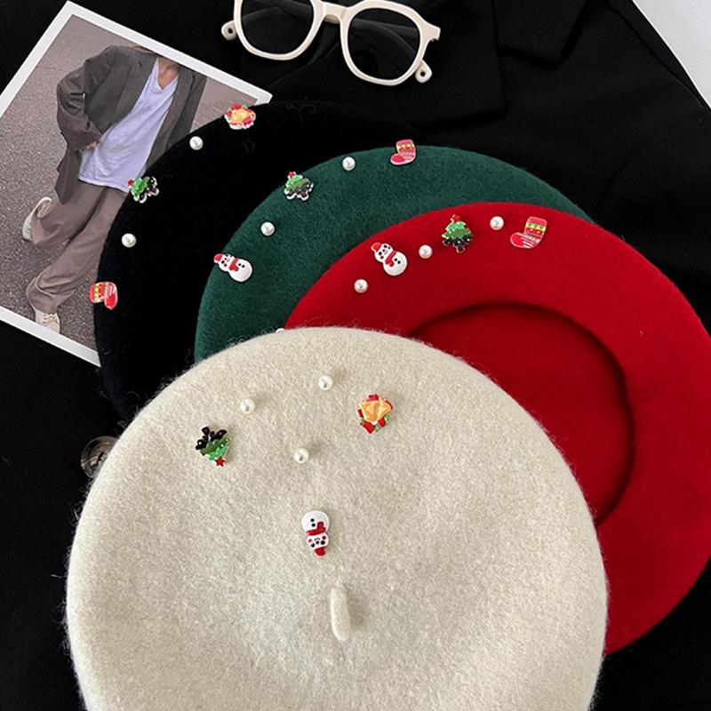 Beret Hat  Vintage Christmas Woolen Painter Hat Soft Warm Hat Christmas Costume Comfortable Holiday Headwear for Cold Weather